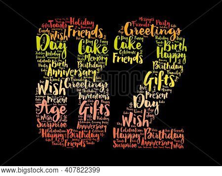 Happy 82nd Birthday Word Cloud, Holiday Concept Background