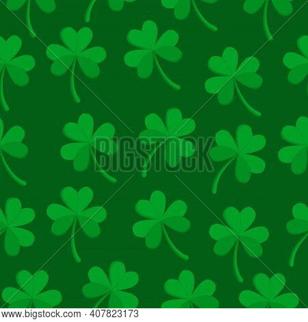 Pattern With A Clover On A Green Background. The Pattern Can Be Used In Seasonal Design For St. Patr