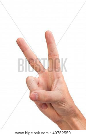 Hand met twee vingers omhoog In de vrede of het symbool van de overwinning