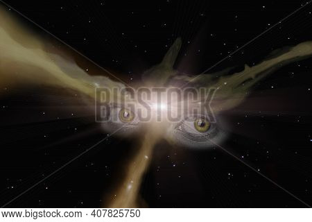 Two Clairvoyant Eyes, Piercing Into The Future. Paranormal Abilities, Clairvoyance, Divination. Elem