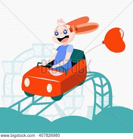 Bunny Rides A Roller Coaster And Laughs At An Amusement Park