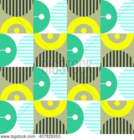 Modern Vector Abstract Seamless Geometric Pattern With Shapes, Lines And Elements In Retro Scandinav