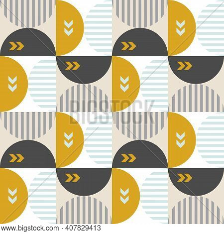Modern Vector Abstract Seamless Geometric Pattern With Shapes, Lines And Elements In Retro Scandinav