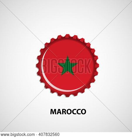 Flag Bottle Cap On White Background. Marocco Flag Background. Abstract Isolated Vector Illustration
