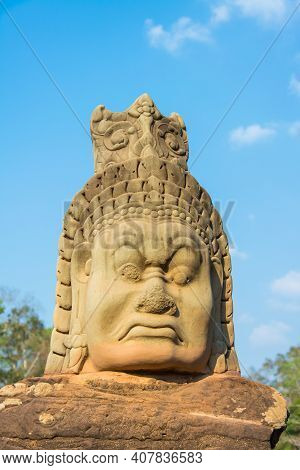 The Sculpture  Of The Demon At  The Entrance To Angkor  Thom  Castle Which  Is An Ancient  Khmer  Ar