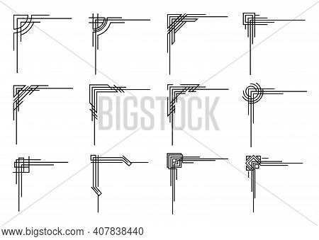 Art Deco Corners Collection. Vector Geometric Borders Set. Orante Wedding Invintation Element. Vinta
