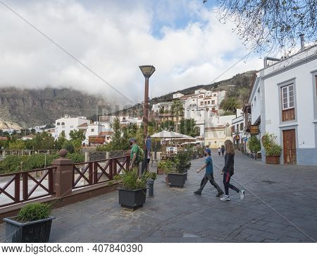 Tejeda, Gran Canaria, Canary Islands, Spain December 15, 2020: Main Street In Tejeda. Picturesque Ca