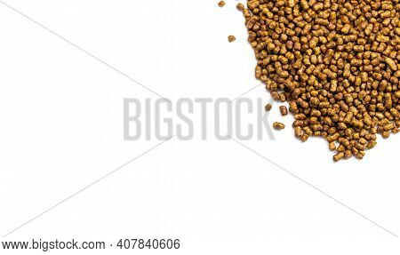 Buckwheat Tea On A White Background Copy Space. Isolate. Buckwheat Tea Close-up Macro Photography. S