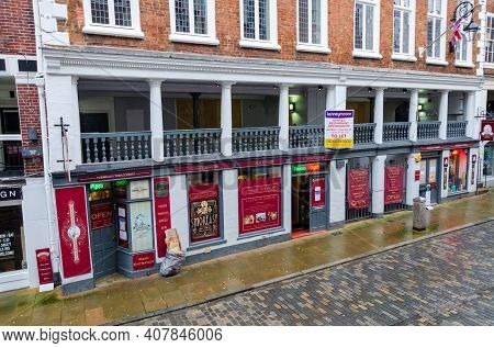 Chester; Uk: Jan 29, 2021: The Turmeaus Whiskey And Cigar Shop On Watergate Street Are Specialist Re