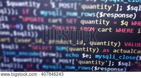 Colorful Programming Php And Html Code On A Monitor. Php Language Code Closeup. Backend Programming,