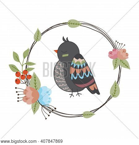 Vector Illustration Of A Cartoon Bird Isolated On A White Background.