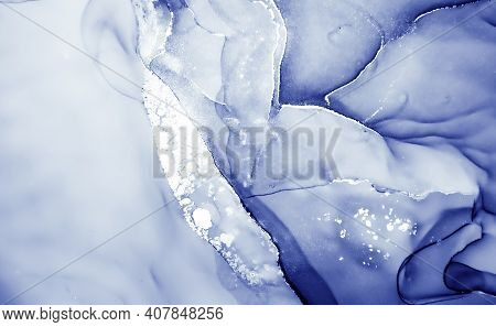 Winter Ink Painting. Fluid Flow Mix. Indigo Liquid Effect. Ink Paint. Light Geode Art. Water Backgro