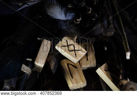 Close-up Of The Inguz Rune, Which Lies In The Center. The Symbol Of The Beginning Of A New