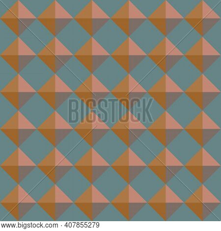 Vector 3d Pyramid Shaped Stud Seamless Pattern Background. Warm Brown Shaded Studded Diamond Triangl
