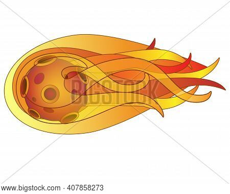 Comet Or Meteor - Vector Full Color Picture With Celestial Body. A Meteor Or Meteorite Burning Brigh