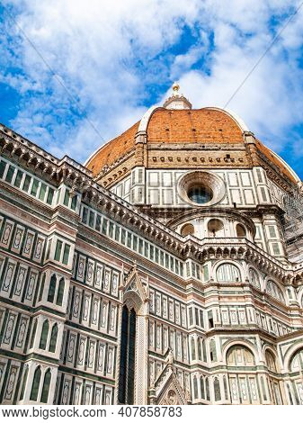 Detailed View Of Florence Catherdal, Cattedrale Di Santa Maria Del Fiore Or Il Duomo Di Firenze, Wit