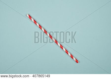 Close-up Of Drinking Straws For A Party. Red Spiral. Top View Of Colorful Disposable Eco Friendly St