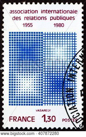France - Circa 1980: A Stamp Printed In France Shows Emblem, International Public Relations Assotiat