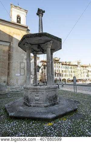 Udine, Italy. February 11, 2020. Lanterna Di Diogene (the Diogene Lantern) Ancient Well In St. James