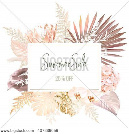 Trendy Dried Palm Leaves, Pale Protea, Orchid, Pampas Grass, Gold Monstera, Fern, White Ruscus Vecto