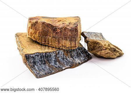 Tiger's Eye Stone, Natural, Without Cut, Ornamental And Esoteric Ore, A Silicified Crocidolite Of Vi