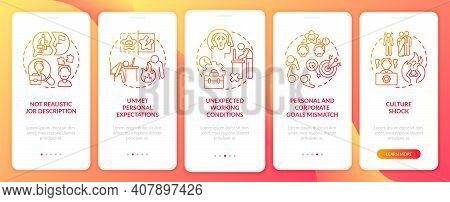 Personal And Corporate Mismatch Onboarding Mobile App Page Screen With Concepts. Culture Shock Walkt