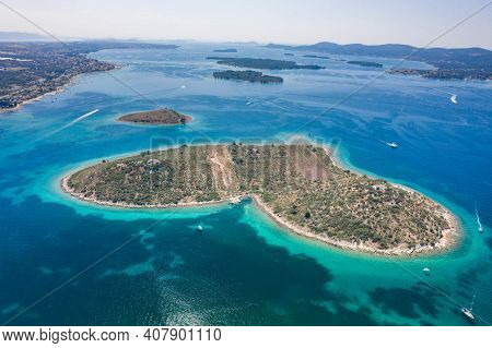 Aerial Drone Shot Of Heart-shaped Island Galesnjak In Dalamatia Croatia