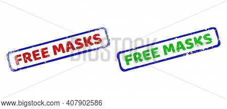 Vector Free Masks Framed Rubber Imitations With Scratched Surface. Rough Bicolor Rectangle Seals. Re