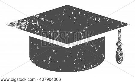 Graduation Cap Icon With Grunge Effect. Isolated Vector Graduation Cap Icon Image With Distress Rubb