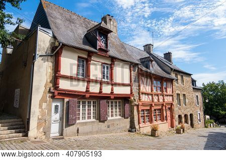 Saint-brieuc, France - August 24, 2019: Cityscape With Traditional Half-timbered Houses Along The St