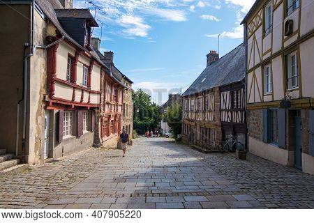 Saint-brieuc, France - August 24, 2019: Cityscape With Traditional Half-timbered Houses Along The St
