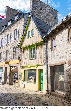 Saint-brieuc, France - August 24, 2019: Cityscape With Traditional Half-timbered Houses Along The St