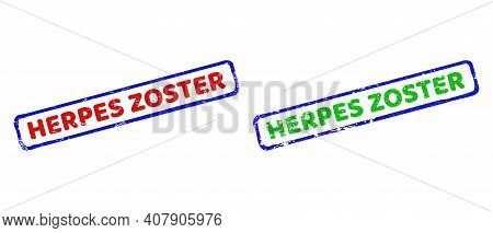 Vector Herpes Zoster Framed Watermarks With Distress Surface. Rough Bicolor Rectangle Stamps. Red, B