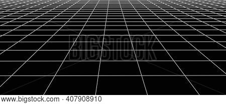 Abstract Wireframe Landscape. Vector Perspective Grid On Dark Background. Vector Illustration.