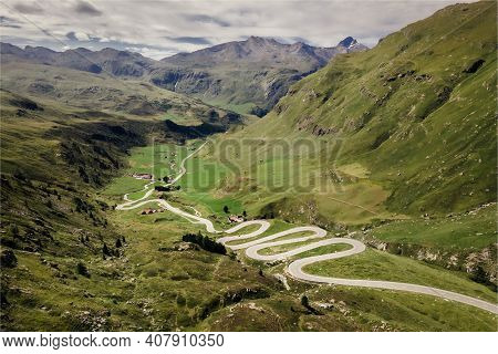 Drone Photo Of Winding Roads On Julierpass In Switzerland
