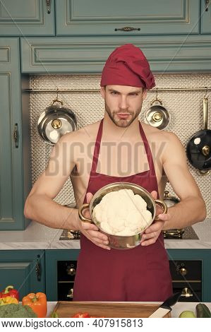 Vegetarianism For Peace. Flavors Of Nature. Bearded Man Enjoy Natural Food. Attractive Chef Prepare 