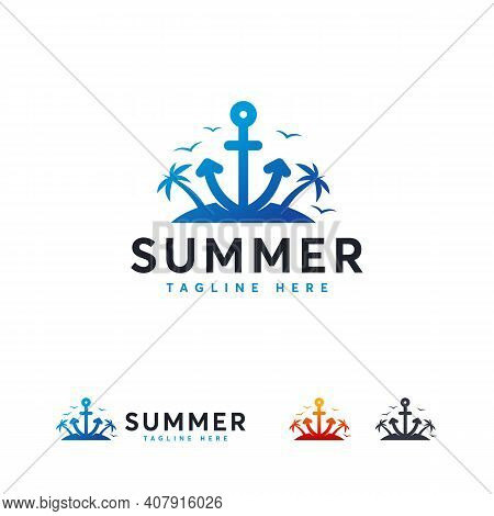 Summer Logo With Achor On Island, Great Travel Logo Designs Concept