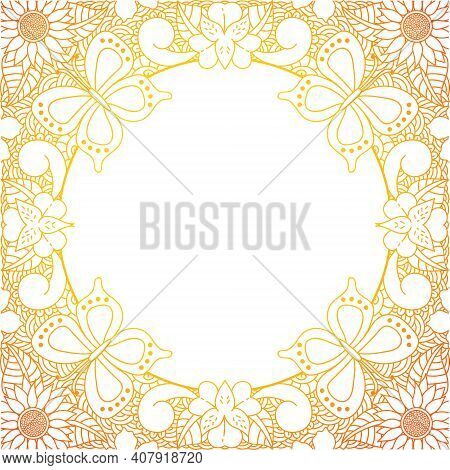 Golden Square Line Art Flower Abstract Leaf Floral Frame