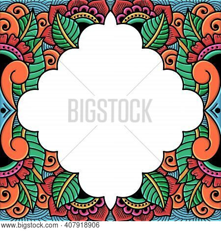 Square Colorful Flower Leaf Floral Frame Abstract Illustration