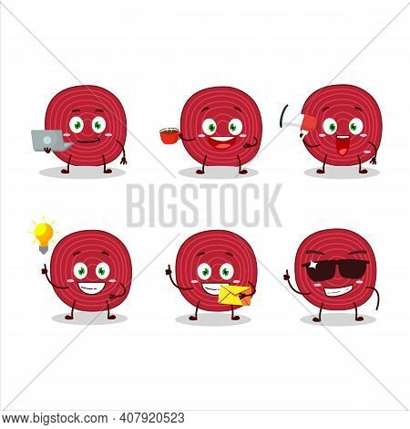 Slice Of Beet Cartoon Character With Various Types Of Business Emoticons