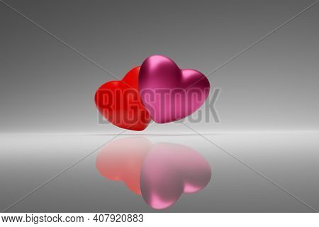 3d Red Hearts Isolated On White Background Close-up. A Symbol Of Love And All Lovers. Traditional Si