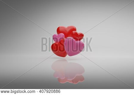 3d  Hearts Isolated On White Background Close-up. A Symbol Of Love And All Lovers. Traditional Sign 