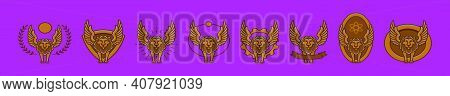 Set Of Winged Lion Cartoon Icon Design Template With Various Models. Modern Vector Illustration Isol