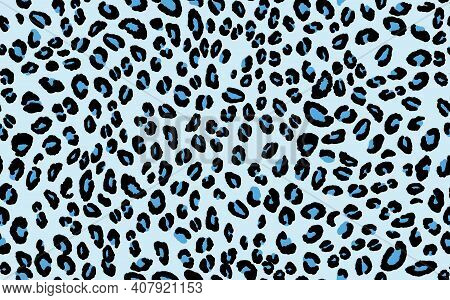 Abstract Modern Leopard Seamless Pattern. Animals Trendy Background. Blue And Black Decorative Vecto