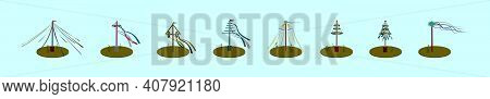 Set Of Maypole Cartoon Icon Design Template With Various Models. Modern Vector Illustration Isolated