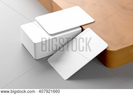 Business Man Handing A Blank Business Card Over White Background