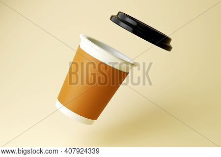 Coffee To Go Cup. Paper Cappuccino Cups Top And Side View. Hot Americano, Espresso And Latte In Card