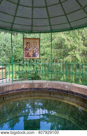 Russia - August 19, 2020. Font. The Holy Key. Okovetsky Holy Spring. Okovtsy, Selizharovsky District