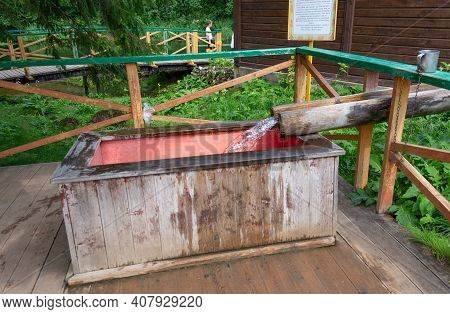 Russia - August 19, 2020. Font. The Holy Key. Okovetsky Holy Spring. Okovtsy, Selizharovsky District