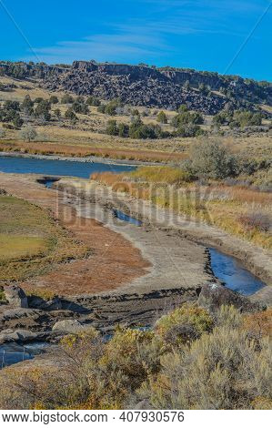 Low Water Level Exposing The Rocky Shore Of The Snake River In Northern Idaho